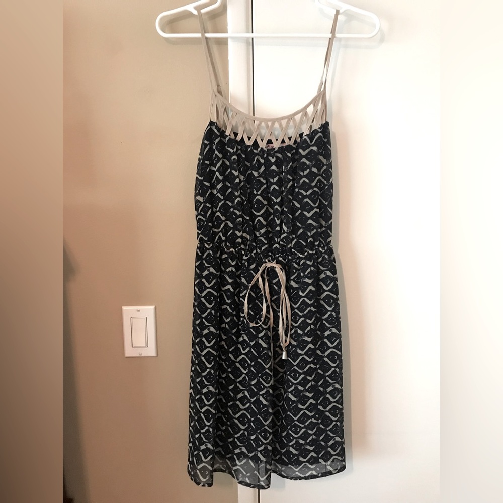 Rosebud navy and cream chiffon dress